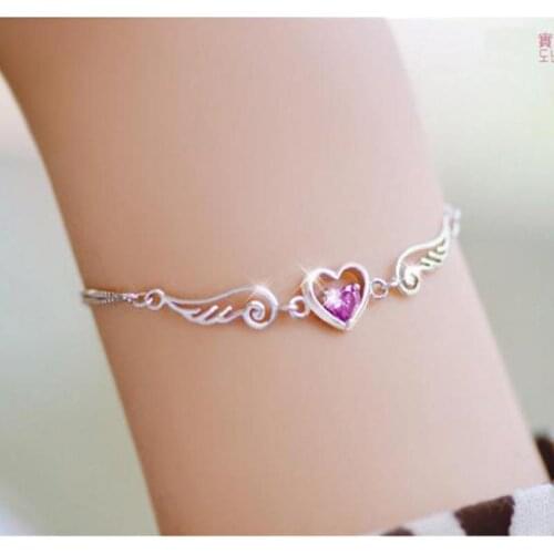 Angel Wings Charms Bracelet Silver color Heart Bracelets For Women Zircon Bracelets & Bangles Jewelry Femme Bileklik Pulseira