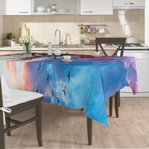 Table cloth living room kitchen cover blue color Sky bird tree patterned micro fabric cover with runner pattern Free Shipping