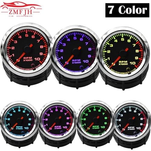 52MM 7 Color Backlight Tachometer RPM Meter 4/6/8 Cylinders Car GaugeLCD Digital Display Car Refit Accessories for 12 Volt Car