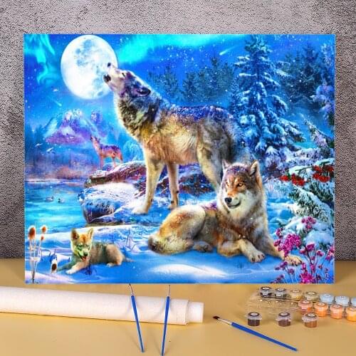 Wolf Animal Winter Coloring By Numbers Painting Complete Kit Oil Paints 50*70 Oil Painting Handmade For Adults For Wholesale