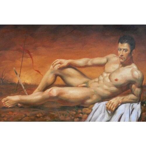 Artists high-quality perfect hand-painted oil painting on canvas: glamorous body art, homosexual male nude
