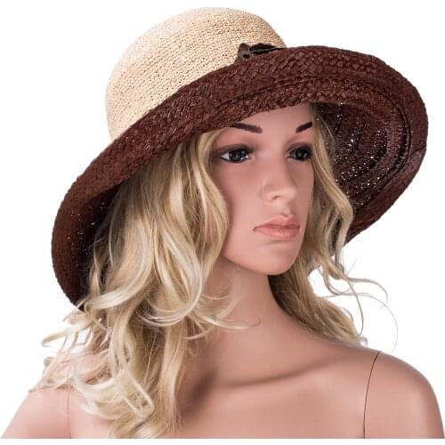 Womens Raffia Packable Travel Panama Hat Fedora Trilby Wide Brim Summer Cap A348