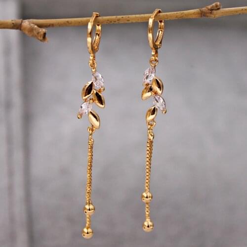Bohemian Dangle Earrings for Women 's earrings white zircon stone waterdrop Gold leaf Jewelry for Party Wedding accessories