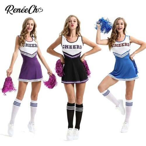 Reneecho Halloween Costume For Adult Women Cheerleader Costume Girls Uniform For Party Carnival