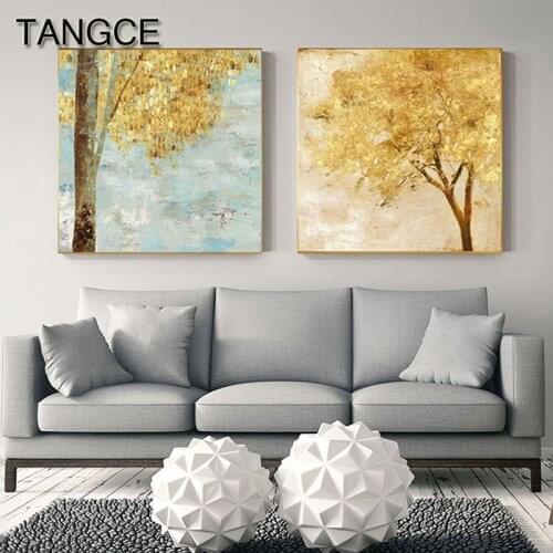 Golden Tree Autumn Scenery Canvas Painting Modern Print and Poster Fashion Wall Pictures for Living Room Bedroom Abstract Decor