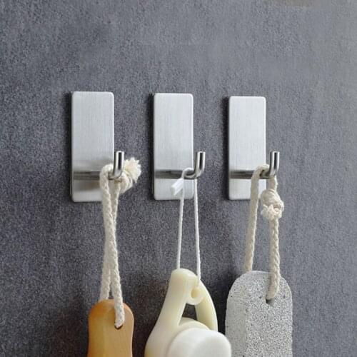1PCS Adhesive Stainless Steel Towel Hooks Family Robe Hanging Hooks Hats Bag Key Wall Hanger Hook Bathroom Towels Hanger