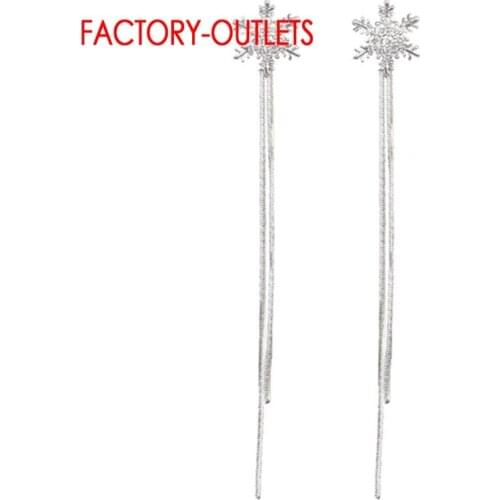 100% Real 925 Sterling Silver Snowflake Long Tassel Drop Earrings Fashion Dangle Earrings For Women Fine Jewelry Accessories