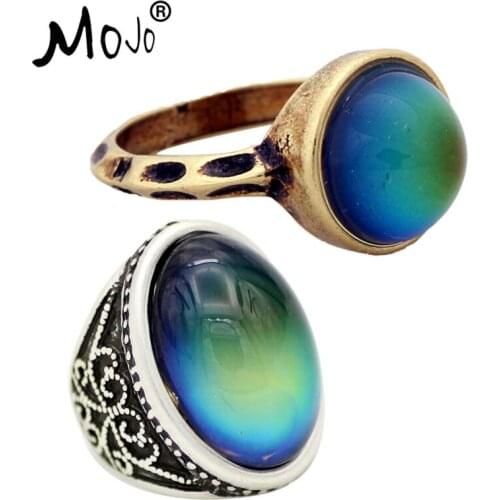 2PCS Vintage Bohemia Retro Color Change Mood Ring Emotion Feeling Changeable Ring Temperature Control Ring for Women RG002-RS052