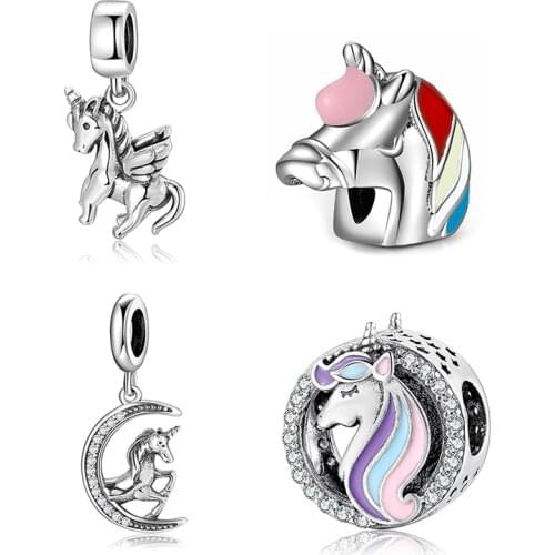 2021 Mythical LUCK Unicorn 925 Sterling Silver Colorful Enamel Beads Fit Original European Charms Beads Bracelet Jewelry Making