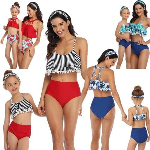 2021 Family Matching Swimsuit Mother Girl Bikini Swimwear Women Children Baby Kid Beach Womens Swim Wear Tankini Maillot De Bain