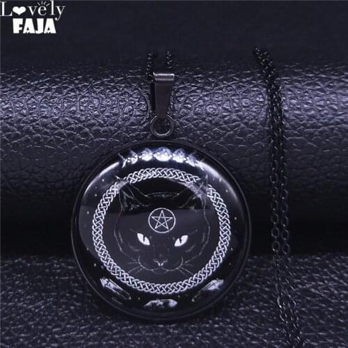 2021 Wicca Black Cat Stainless Steel Necklace for Women/Men Black Color Statement Necklace Jewelry collares de mujer NXS03