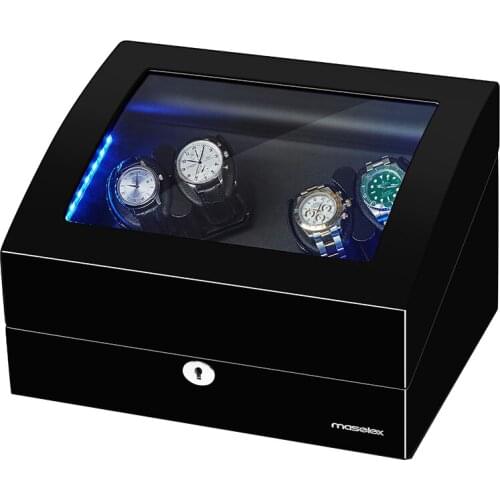 Fashion 4 Automatic Black Baking Finish Watch Winder with LED Light 6 Storage Case 10 Modes For Mechanical Watch