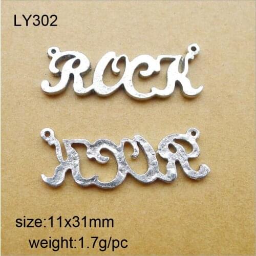 50pcs/lot 11x31mm Antique Silver Alloy Letter Rock Charms Pendant