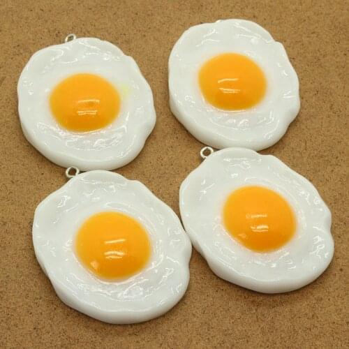 52mm Bigger Simulation Fried Eggs Resin Food Charms Interesting Crafts Keychains Key Ring Necklace Pendants Diy For Jewelry Make