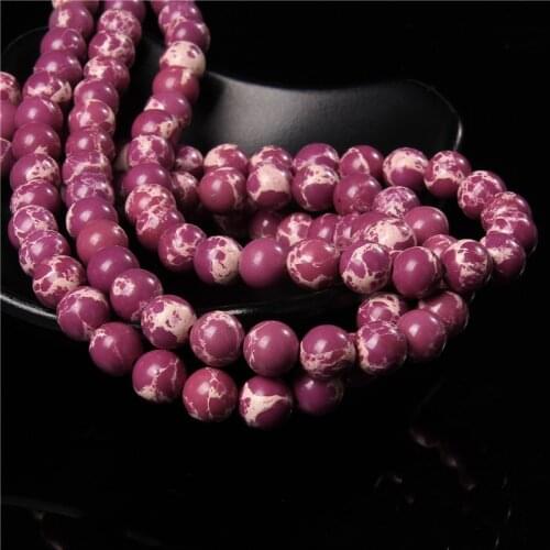 6 8 10mm Imperial Stone Bead Purple Sea Sediment Jasper Loose Round Beads 15''Inches for Jewelry Making DIY Bracelet Accessories