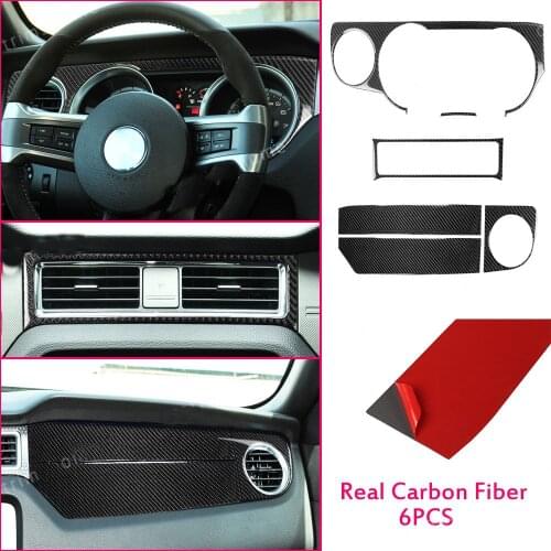 6*Carbon Fiber Central Control Dashboard Air Vent Cover For Ford Mustang 2009-13