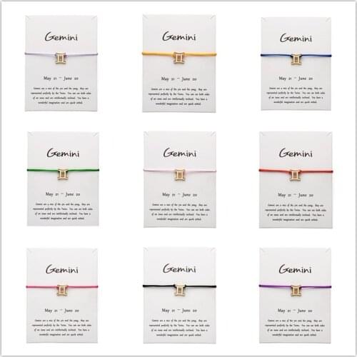 12pcs White Card Fashion Jewelry 12 Constellation Zodiac Gemini Lucky Rope Bracelet Bangles For Women Accessories