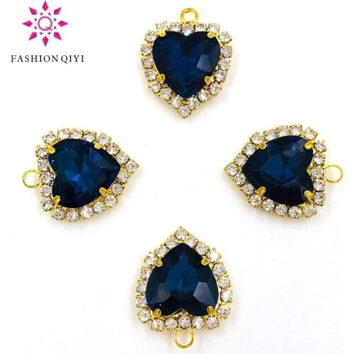 Free shipping 12mm Ink blue heart shape gold base single loop Crystal button flatback Glass sew on rhinestones diy Accessories