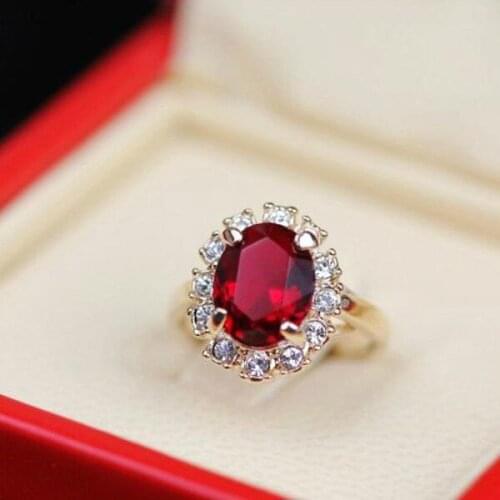 Red Crystal Big Rings For Women Gold Color Ring Fashion Jewelry top quality Finger Ring best anniversary gift ring