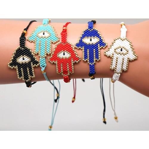 Personality Braided Seed Bead Palm Evil Eye Bohemian Bracelet For Women Fashion Wristband Summer Beach Party Bracelets Jewelry