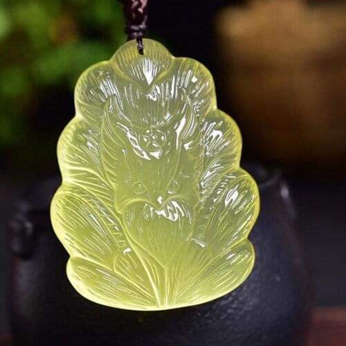 Fine Yellow Natural Crystal Pendants Hand Carved Nine Tails Fox Sweater Chain Necklace Lucky for Women Men Fashion Jewelry