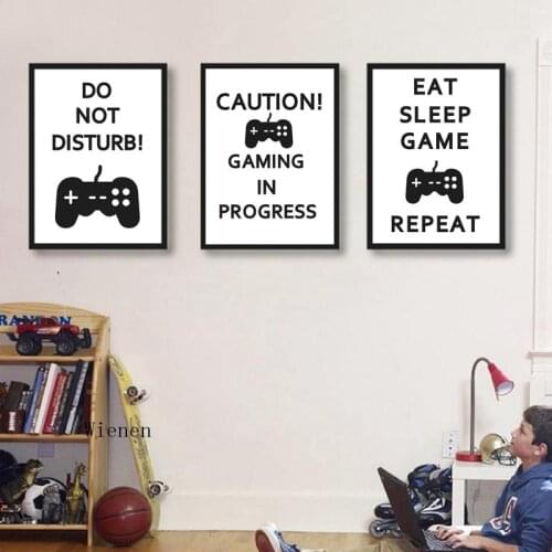 Video Game Prints Black White Posters Teen Boy Bedroom Decor Gaming Quotes Art Canvas Painting Picture Game Room Wall Decoration