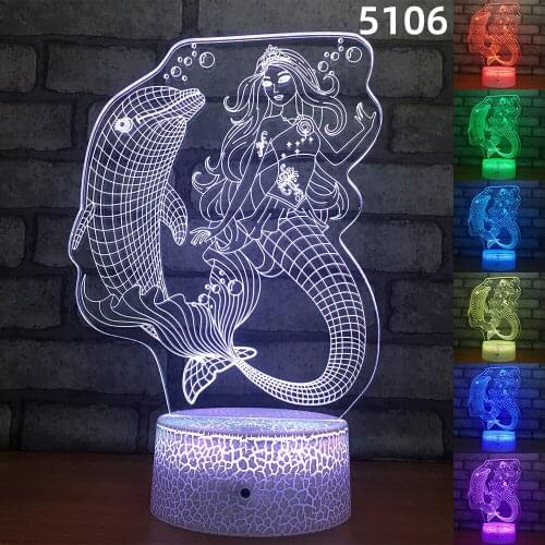 Dolphin Mermaid Shape LED 3D Night Lights Children Bedroom Decration Lamp for Girls Birthday Party Decoration Table Desk Lamp