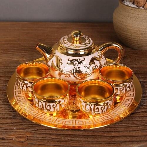 Business gift metal bronzes craft ornaments tea pot cup tray set teapot teacup teaware