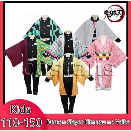 Kids Girls Tsuyuri Kanawo Cosplay Anime Demon Slayer Kimetsu no Yaiba Tanjirou Kamado Nezuko Cosplay Kisatsutai Uniform Costumes