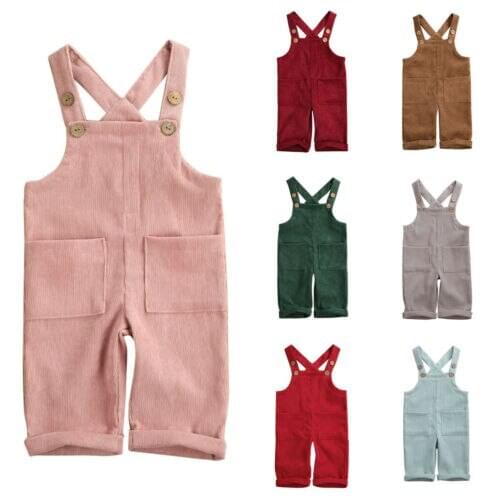 2020 Kids Baby Boy Girl Overalls for children Corduroy Rompers Solid Button Sleeveless Jumpsuit Overall Summer Autumn Clothes
