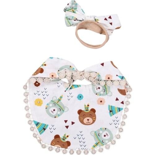 Baby Saliva Towel + Bow Hair Band, Tassel Decoration Floral Print Feeding Accessories