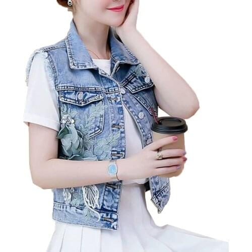Fashion Denim Vest Female Spring Autumn Sleeveless Wild Tops Short Jacket Women Denim Jeans Jacket Waistcoat Ladies Small Coats
