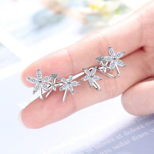 Ekopdee Kpop Dainty Design Cubic Zirconia Flower Stud Earrings For Women Elegant Zircon Small Earring Female Wedding Jewelry New