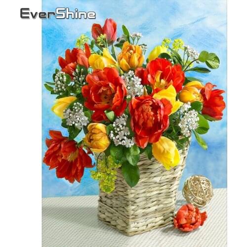 EverShine Diamond Painting Flowers Cross Stitch Kits 5D Diamond Embroidery Basket Bead Needlework New Arrival Handmade Hobby