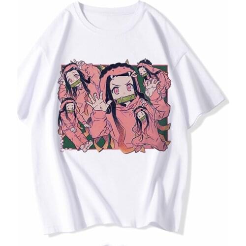 Japanese Anime T Shirts Demon Slayer Print ladies T-shirt casual Tops basis O-collar white Short Sleeved T-shirt Girl,Drop Ship