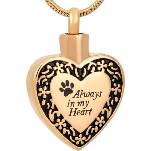 IJD8480-9 "Always in My Heart,Paw" Pet Memorial Jewelry Stainless Steel Cremation Urn for Ashes-Wholesale Dog Cat Urn Jewelry