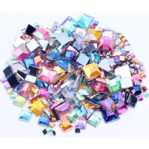 Square Nail Rhinestones FlatBack Gems 2/4/6MM and Mixed Size AB Color Geometry Crystal Strass Beads For Nail Clothes Decoration