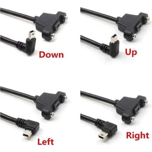 Mini USB Up Down Left Right Angled Elbow mini USB B 5pin 2.0 Male to Female Extension Cable 30cm 50cm With Panel Mount Hole