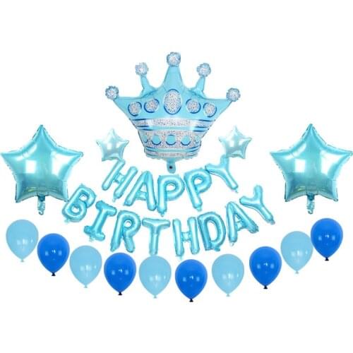 Birthday Balloon Set Blue Pink Crown Happy Birthday Letter Balloon Set Birthday Party Decoration Balloon Set