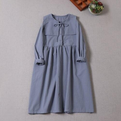 2021 new autumn Japanese and korean style turn collar cotton line loosen and casual dress slim long sleeve dress