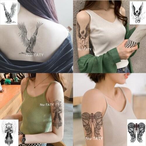 Nu-TATY Waterproof Temporary Sticker Angel And Devil War Series Iron Angels Cross Flame Angels Sword 15*21cm Tattoo Stickers