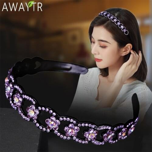 AWAYTR Crystal Hair Band Fashion Flower Rhinestone Hairbands Non-slip Women Headband Handmade Girls Hair Accessories Headdress