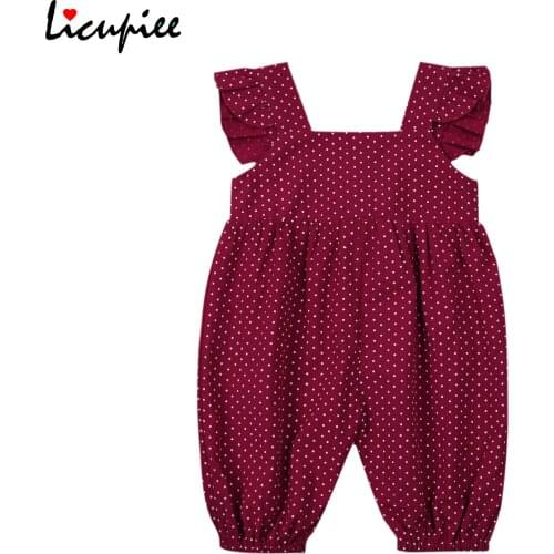 1-4 Years Girls Wave Point One-piece Jumpsuit/dress, Ruffled Sleeve Square Neck Summer Clothes for Daily and Party