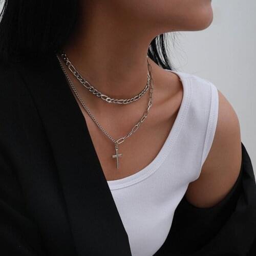 Double Chains Cross Pendant Necklace for Women Clavicle Chain Layered Necklaces Female 2021 Fashion Jewelry Simple New