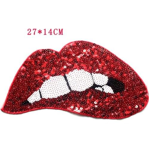 1Pcs Sequins Red Sexy Lips Patch Big Size Sewing On Patch Applique Badge for Clothes Garment DIY Apparel Sewing Accessories