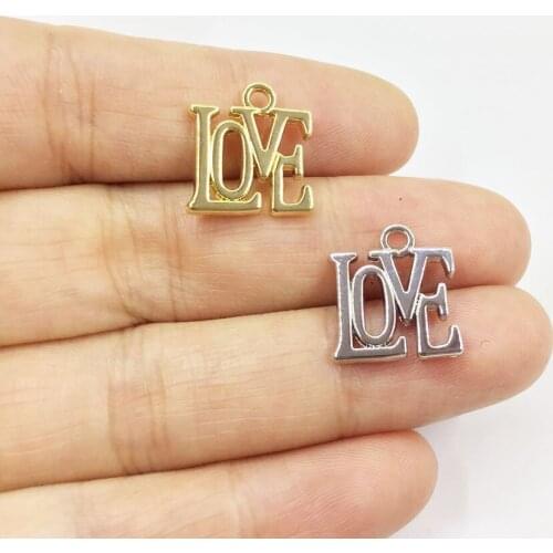 Eruifa 20pcs 14mm LOVE letter gold/Silver plated Zinc alloy Charms Pendant Jewelry DIY Necklace 2 colors