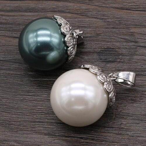 2pcs Natural Shell Pendant Spherical Shape Shell Pendant Charms for Making Jewerly Necklace Bracelet Earrings 16x16mm