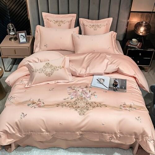 Premium Wedding Gifts Egyptian Cotton Embroidery Silky Soft Bedding Set Queen King Size 4Pcs Duvet Cover Bed Sheet Pillowcase#/L
