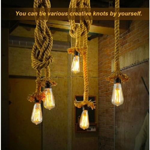 Industrial Retro Country Style E27Double Head Vintage Hemp Rope Hanging Ceiling Light Lamp Dining Hall Bar Cafe Lighting