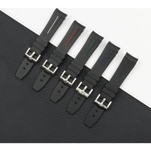 Top brand 20mm Black Curved End Soft Dustproof Silicone Rubber Watchband For Role strap Daytona Submariner GMT Omega SEAMARSTER